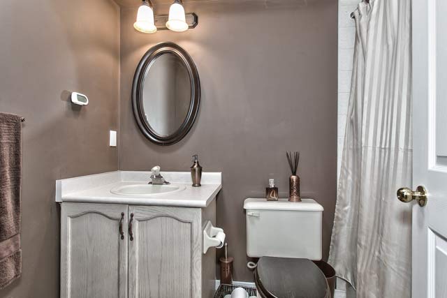 Main bathroom with skylight.
